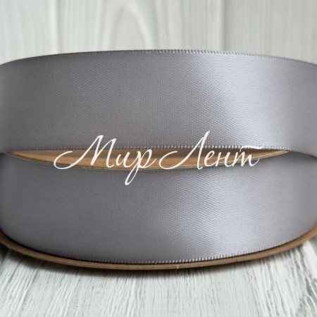 Двусторонняя атласная лента New (премиум), 2,5 см, серебряная, рулон 23 м