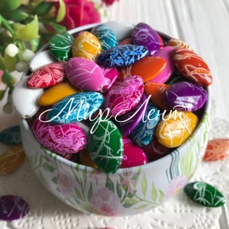 Бусина овальная с разводами, цветной микс, упаковка 500 г