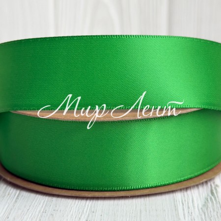Двусторонняя атласная лента New (премиум), 2,5 см, зеленая, рулон 23 м