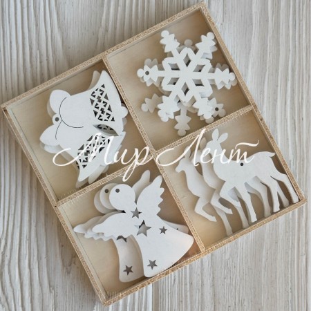 Набір деревянних дзвіночків і оленів (L01130), 5 см, білі, упаковка 12 шт.