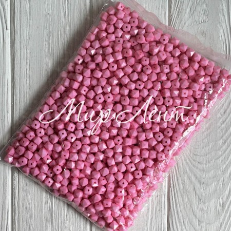 Намистина гранована кубовидна, 10 мм, рожева, упаковка 500 г