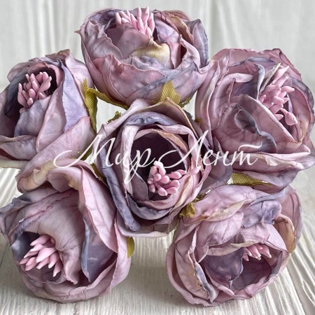 Винтажная роза с тичинками, 3,5 см, лилово-розовая, упаковка 42 шт.