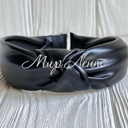 Обруч чалма из экокожи однотонный, 4 см, черный, шт.