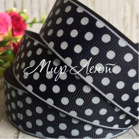 Репс горох/полоска, 2,5 см, сапфирово-белый, рулон 18 м