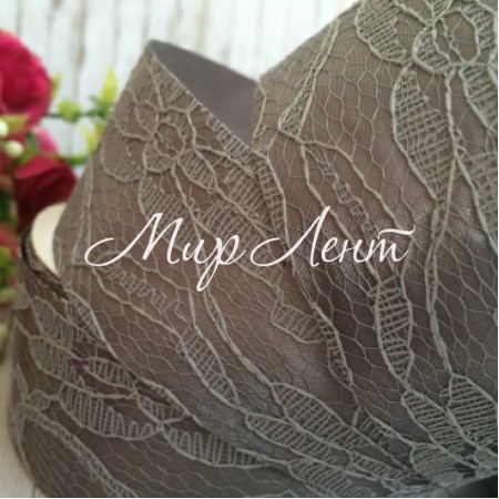 Атлас 4 см, мереживо, сірий, рулон 17,5 м