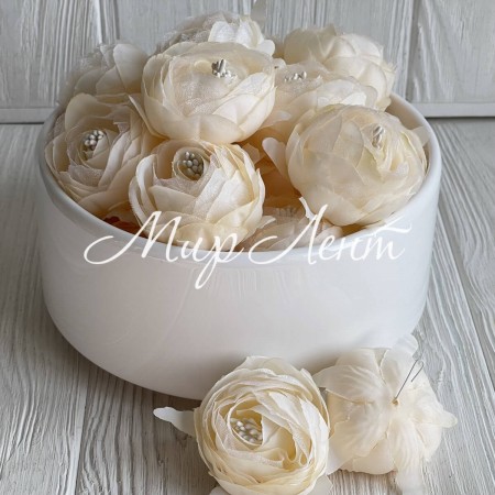 Шифоновый пион, 5,5х3,5 см, молочный, упаковка 20 шт.