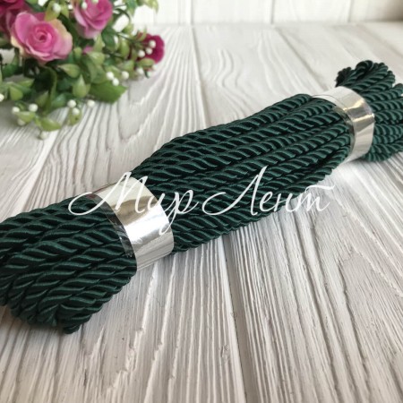 Шнур декоративный, 5 мм, темно-зеленый, рулон 9 м