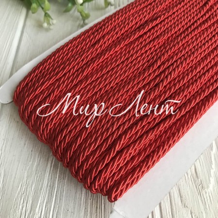 Шнур декоративный, 3 мм, красный, рулон 50 м