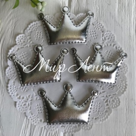 Аппликация/патч, корона (экокожа), 3,6 х 3,8 см, серебро, упаковка 20 шт.