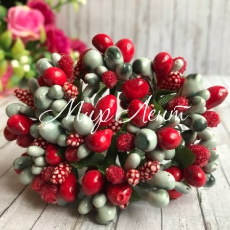 Веточка двухцветная, красно-серый, упаковка 12 пучков (144 шт.)