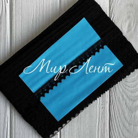 Кружево вязане (D30098 / 2774), 1,5 см, чорне, рулон 13 м