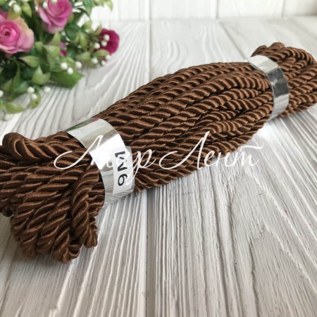 Шнур декоративный, 5 мм, шоколадный, рулон 9 м