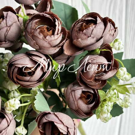 Букет ранункулюсов, 30 см, кофейный, шт.