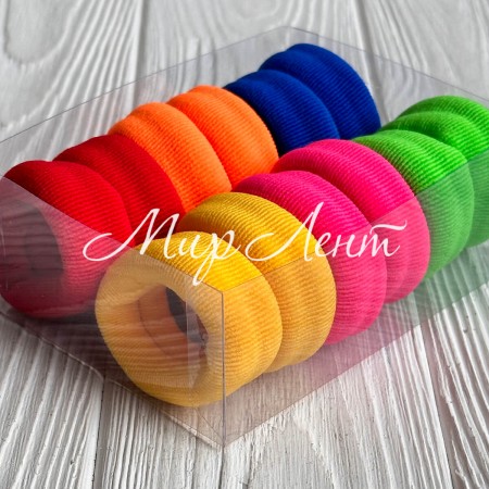 Резинка нейлон в коробке (широкая), 4,5х2 см, желто-малиново-салатовая, упаковка 12 шт.