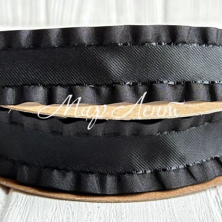 Стрічка-рюша, 2,5 см, чорна, рулон 23 м