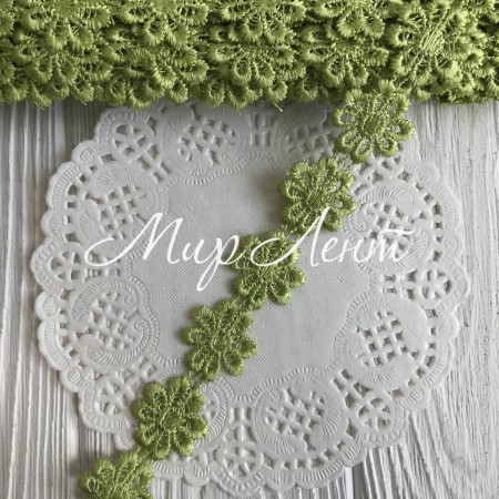 Кружево отрывное цветочек, 2,5 см, оливковый, рулон 15 ярдов