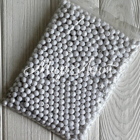 Бусина граненая круглая, 10 мм, белая, упаковка 500 г