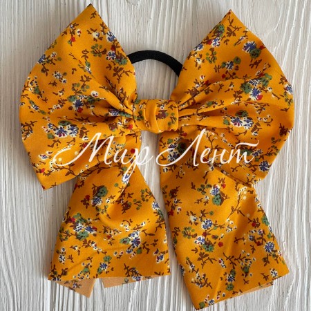 Резинка Твіллі великий бант в квіточку, 16 см, гірчична, шт.