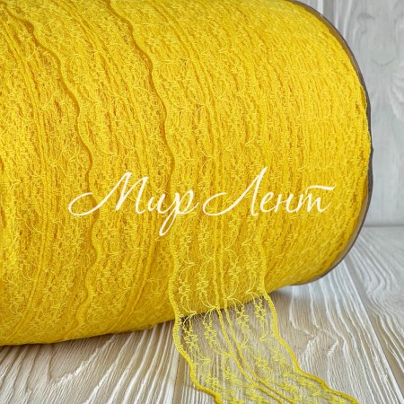 Кружево цветочек, 4,5 см, темно-желтое, (не стрейчевое), бобина 270 м