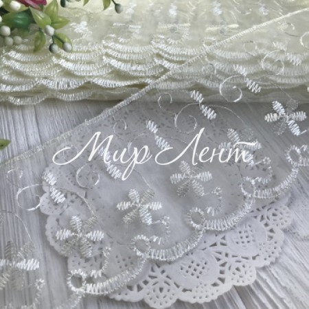 Кружево органзовое Беатрис, 8 см, молочное, рулон 13,5 м