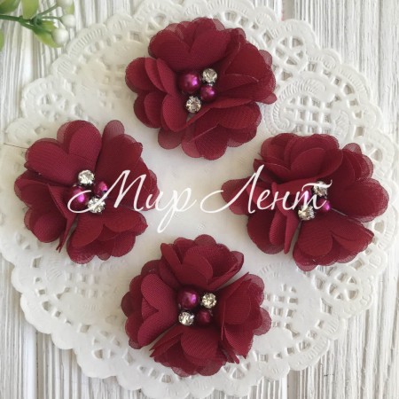Шифоновый цветок, 4,5 см, бургунди, упаковка 20 шт.