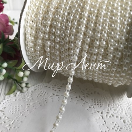 Стрічка-намистинка (I30398), молочна, 4 мм, котушка 50 м