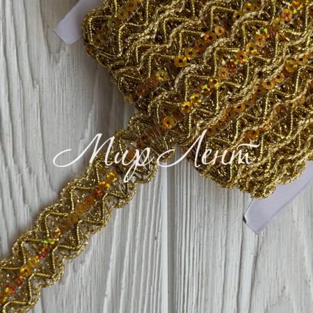 Тесьма с паетками (D30297), 2,3 см, золото, рулон 13 м