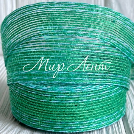Лента мешковина леска (с белой ниткой), 2,5 см, зеленая, рулон 9 м