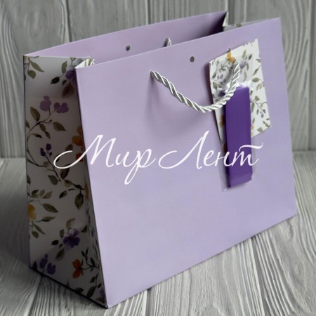 Подарочный пакет с цветочным принтом (J01188), 18х23х10 см, лиловый, упаковка 12 шт. 