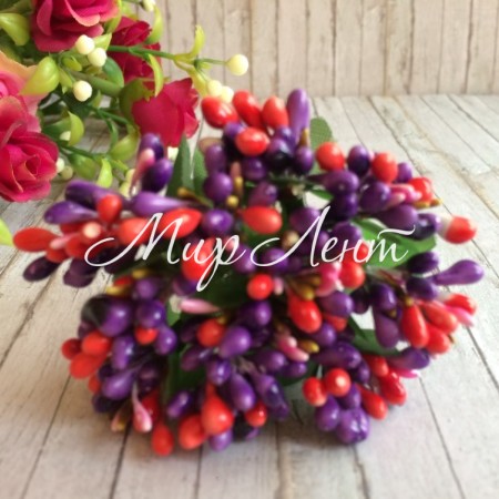 Веточка MIX, фиолетово-кораловая, упаковка 144 шт.