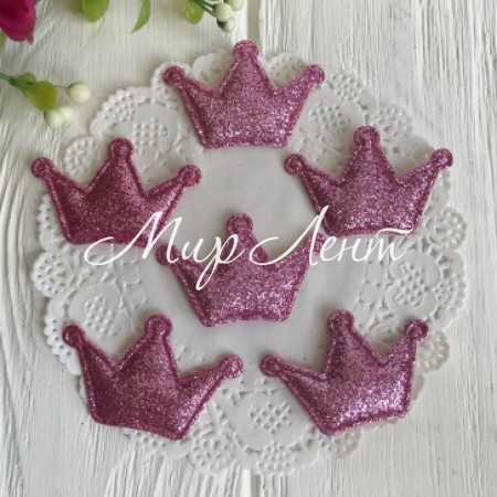 Аппликация/патч, корона (глиттер), 2,2 х 3 см, пюсовый, упаковка 20 шт.