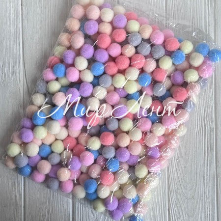 Помпоны бархатные (пастельные), 2,5 см, пастельный микс, упаковка 250 шт.