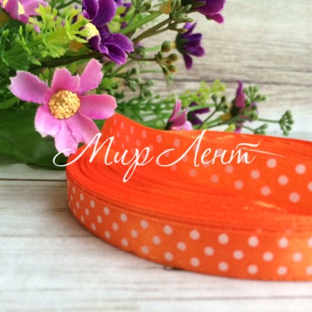 Атлас 0,9 см горох, оранжевый, рулон 45 м