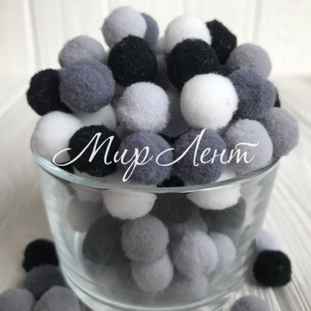 Помпоны (микс), 1,5 см, серый микс, упаковка 1000 шт.