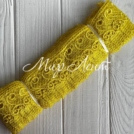 Кружево макраме Тюльпан, 7 см, желтое, рулон 9 м