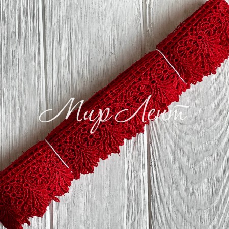 Кружево макраме Эвелин, 4 см, красное, рулон 9 м