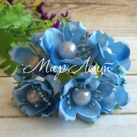 Цвет яблони с жемчужинкой, голубой, упаковка 10 пучков