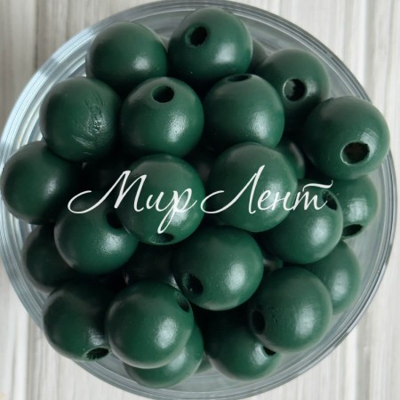 Дерев'яні намистини круглі, 30 мм, темно-зелені, упаковка 500 г