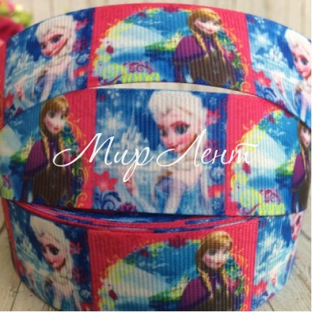 Репс 2,5 см, Эльза и Анна, малиново-синии квадраты, рулон 23 м