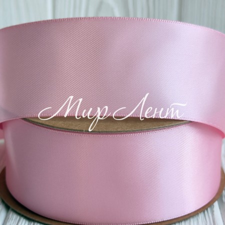 Атлас двусторонний (премиум), 3,8 см, светло-розовый, рулон 23 м