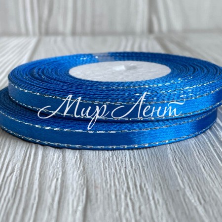 Атлас 0,6 см люрекс серебро, темно-синий, рулон 33 м