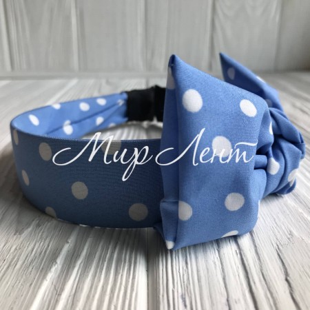Обруч тканинний в горох з бантом, 3,2 см, небесно-блакитний, шт.