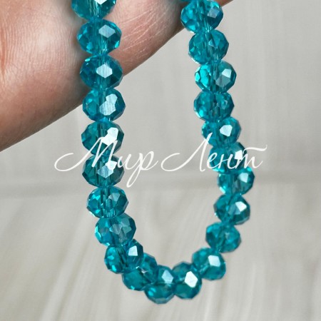 Бусины Рондель хрусталь, 8 мм, светло-бирюзовые, нитка 65-68 шт.