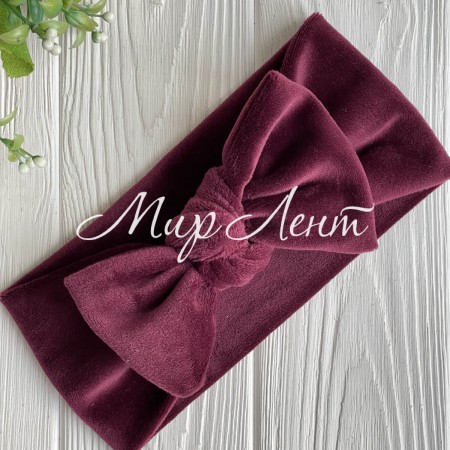 Повязка спорт велюр c бантом, 9,5х23 см, бордовый, шт.