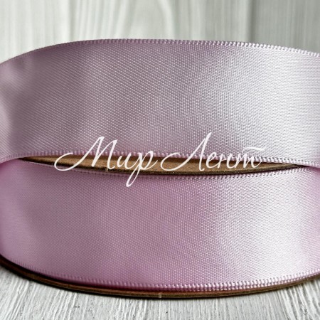 Атлас двусторонний (премиум), 2,5 см, нежно-розово-сиреневый, рулон 23 м