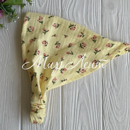 Муслиновая косынка в цветочек, 25х24 см, желтая, шт.