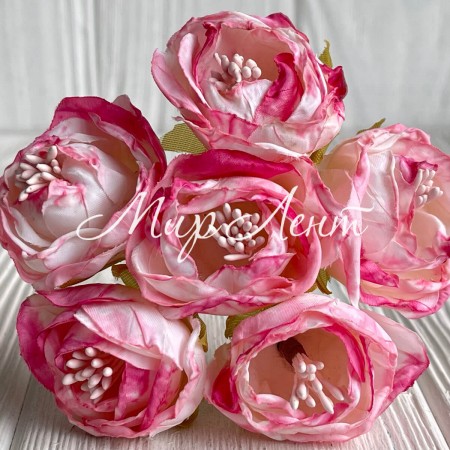 Винтажная роза с тичинками, 3,5 см, розово-малиновая, упаковка 42 шт.