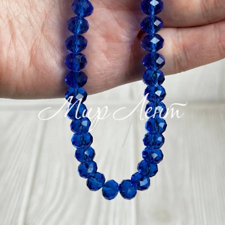 Бусины Рондель хрусталь, 8 мм, темно-синие, нитка 65-68 шт.