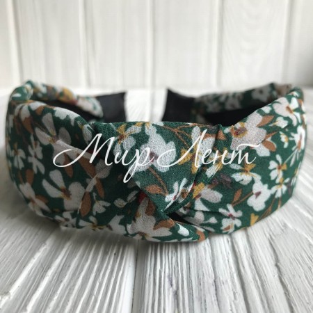 Обруч чалма шифон в цветочек, 4 см, темно-зеленый, шт.