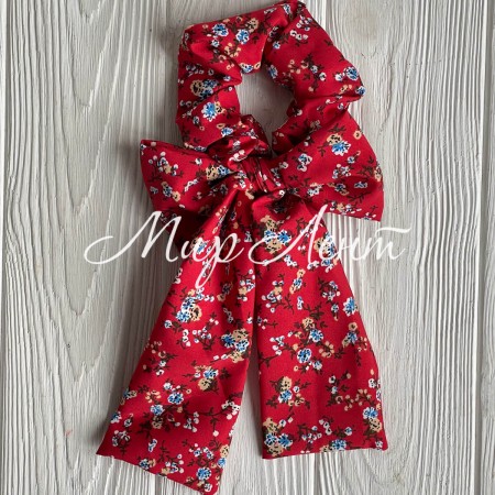 Резинка Твиллі жатка бант в квіточку, 27 см, червона, шт.